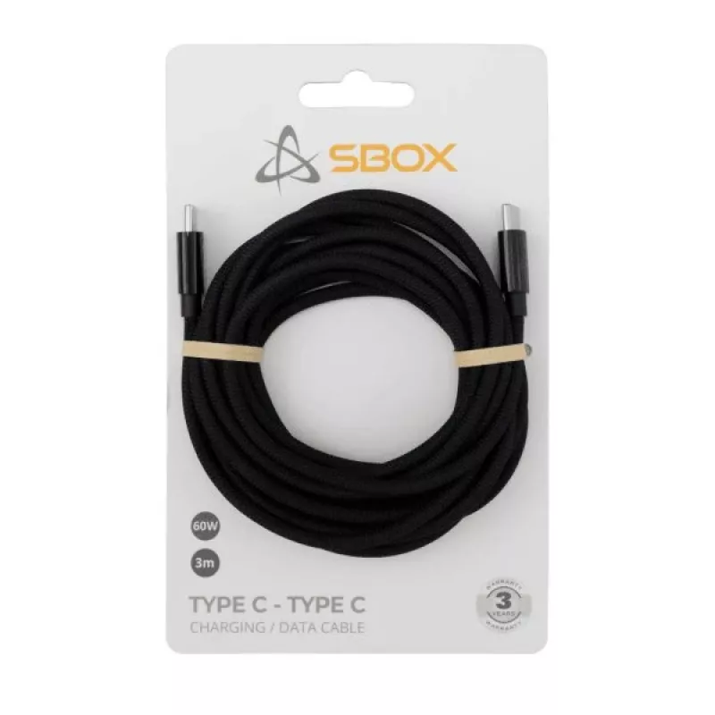 USB Type-C kabelis SBOX 3 m, Type-C į Type-C, juodas