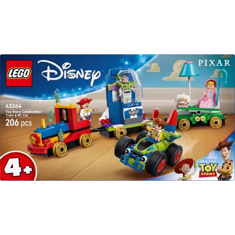 LEGO Disney Toy Story šventinis traukinys ir RC automobilis 43264 – 206 dalių, 4 minifigūrėlės, 4+ metai