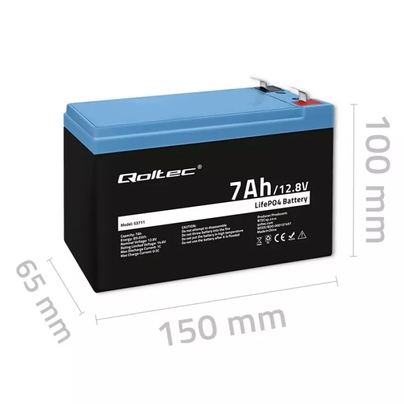 LiFePO4 baterija 12,8V 7Ah, 89,6Wh, su BMS