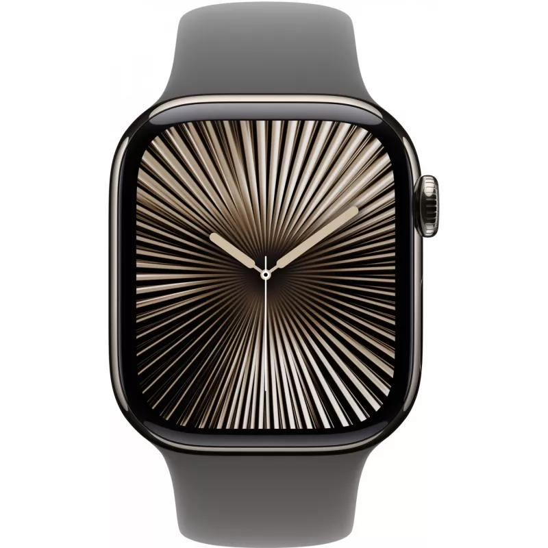 Apple Watch Series 10 GPS + Cellular 42mm Titanio natūralus korpusas su Pilkai smėlio spalvos sportine juostele - S/M (MWXD3QF/A)