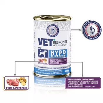 VET RESPONSE Hip alerginis kiaulienos šlapias šunų ėdalas 400g