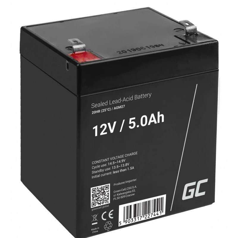Baterija Green Cell AGM27 UPS Sandarinė Švino Rūgštinė (VRLA) 12 V 5 Ah