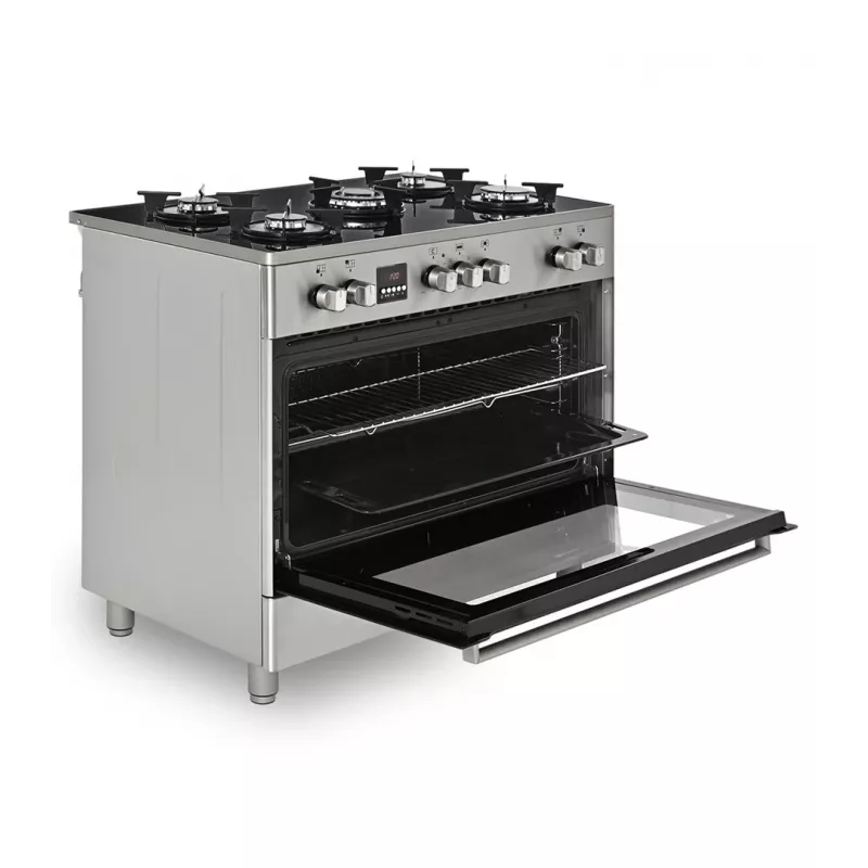 Laisvai pastatoma dujinė-elektrinė viryklė Ravanson KWGE-K90, 5 kaitvietės, 90 cm, inox