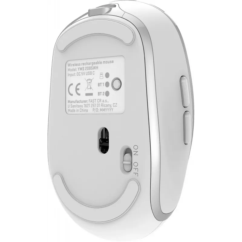 Yenkee YMS 2085WH NOBLE belaidė pelė DUAL WiFi+Bluetooth, įkraunama, 5 mygtukai, balta