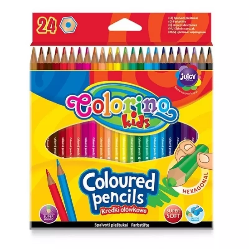 Spalvoti pieštukai Colorino Kids šešiakampiai 24 spalvos