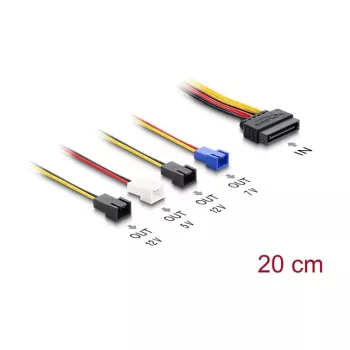 Maitinimo laidas DELOCK SATA 15 kontaktų į 4×2 kontaktų ventiliatorių (12V / 7V / 5V), 20 cm