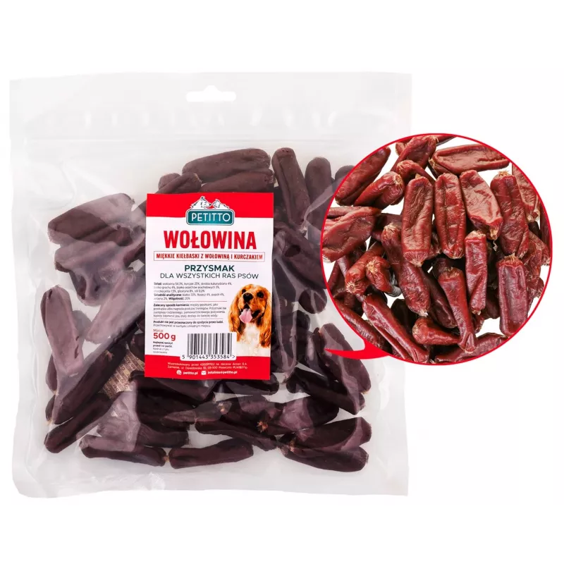 PETITTO Soft jautienos dešrelės šunims 500 g — minkšti skanėstai dresūrai