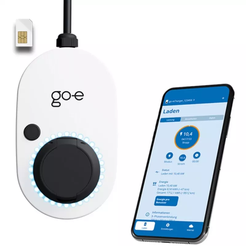 Įkroviklis GO-E Gemini 2.0, 22 kW (32A 3 fazės), Wallbox Baltas/juodas, be kabelio, 4G/LTE
