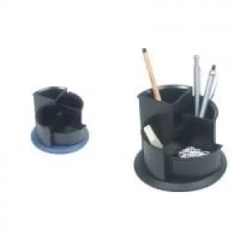 helit Multi-Pen Cup Linear, 4 skyriai, pasukamas, juodas, polistirolas, apvalus, skersmuo 150 mm, aukštis 112 mm (H6390595)