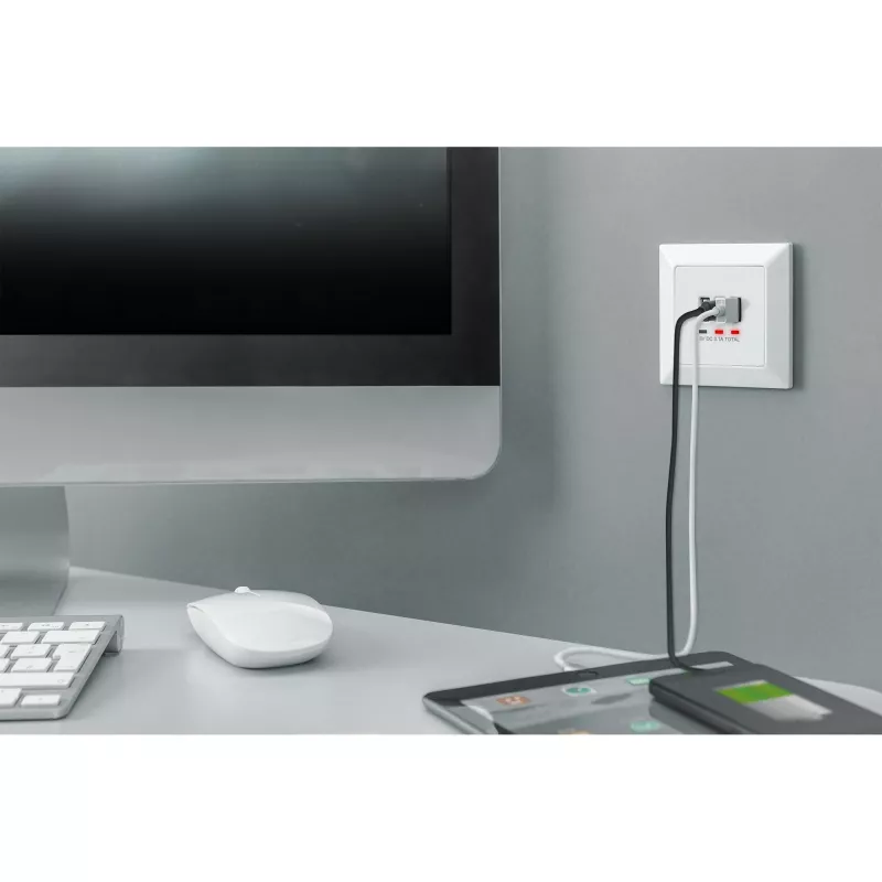DIGITUS DA-70618 – įmontuojamas lizdas su 2 USB-A ir 1 USB-C jungtimis, 3.1 A, signalinė balta (RAL 9003)