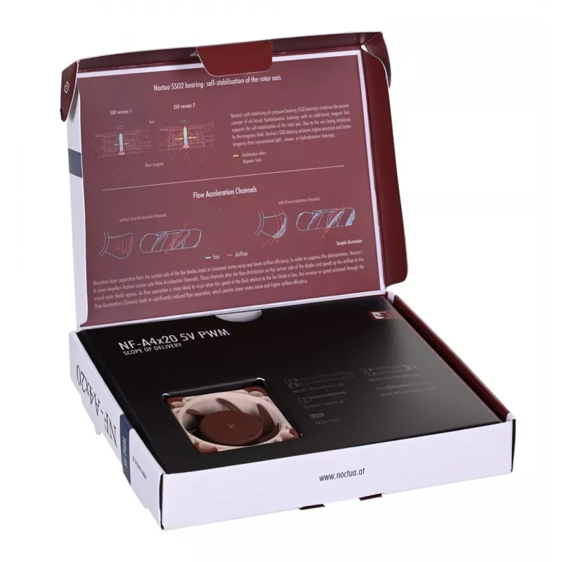 Noctua ventiliatorius NF-A4X20 5V PWM — 40×20 mm, 5 V, 4 kontaktų PWM, 1100–5000 RPM, 9,4 m³/h