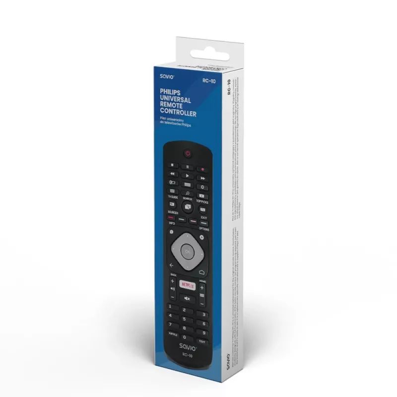 SAVIO nuotolinio valdymo pultas RC-10, skirtas Philips TV, IR belaidis, juodas, mygtukų įvestis