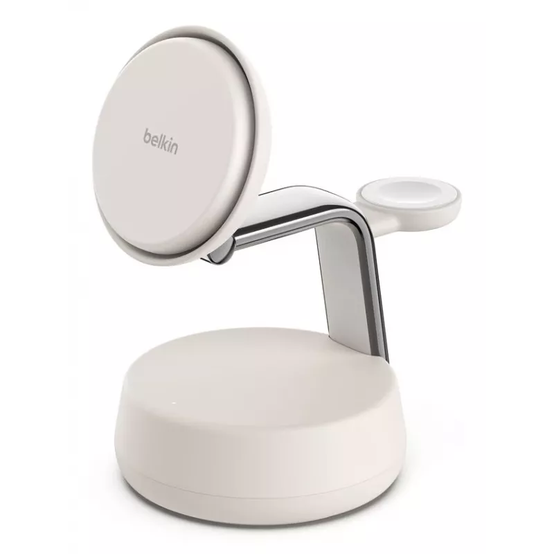 Belaidis USB įkroviklis Belkin Qi2 WIZ040KQSD — 25 W, USB maitinimas, 1,5 m laidas, baltas, skirtas išmaniajam telefonui, išmaniajam laikrodžiui, ausinėms, fitneso apyrankei
