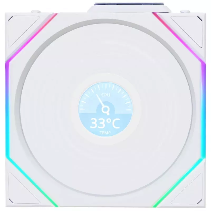 120 mm korpuso ventiliatorius Lian Li 12RTLLCD1W1W ARGB belaidis LCD baltas