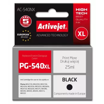 Rašalas Activejet AC-540NX, skirtas Canon spausdintuvui (Canon PG-540XL pakaitalas) Supreme, 25 ml, juodas