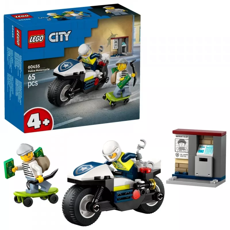 LEGO City Policijos motociklo gaudynės 60455 – 65 dalių, 2 minifigūrėlės, nuo 4 m.