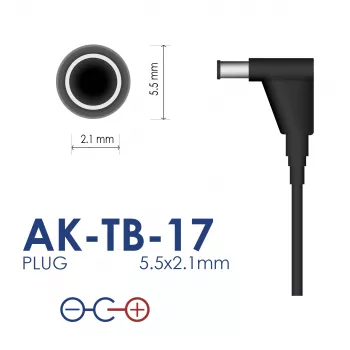 Akyga AK-TB-17 universalus maitinimo adapteris, 12 V, 2 A, 24 W, 5,5 x 2,1 mm, 1,4 m