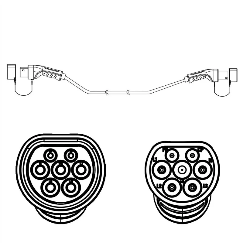 Elektromobilio įkrovimo kabelis ROLINE Type 2 – Type 2, 5 m, 11 kW, 16 A, 480 V, juodas