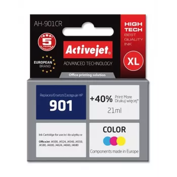 Tinkama kasetė ActiveJet AH-901CR Spalvota (High XL, dažų pagrindu, 21 ml, Ciian/Magenta/Geltona)