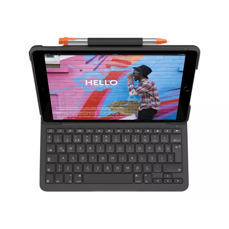 Logitech Slim Folio pilka Bluetooth QWERTZ Šveicariškas išdėstymas klaviatūra iPad dėklui