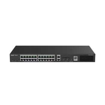 Valdomas komutatorius RUIJIE RG-ES228GS-P – 26x Gigabit RJ-45, 24x PoE prievadai, 370 W PoE biudžetas, 2x SFP, metalinis, montuojamas į stelažą