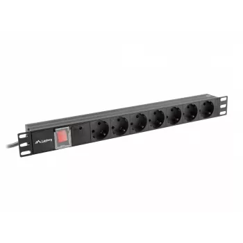 Maitinimo paskirstymo blokas Lanberg PDU-07F-0200-BK, 1U, 7 lizdų, 16 A, 2 m