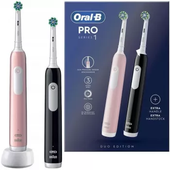 Elektrinis dantų šepetėlis Oral-B Pro 1 Duo — juodas/rožinis, 2 valymo režimai