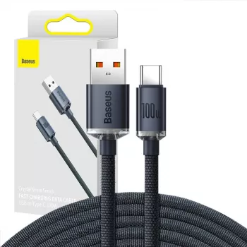 Baseus Crystal Shine laidas USB į USB-C, 100W, 2m (juodas)