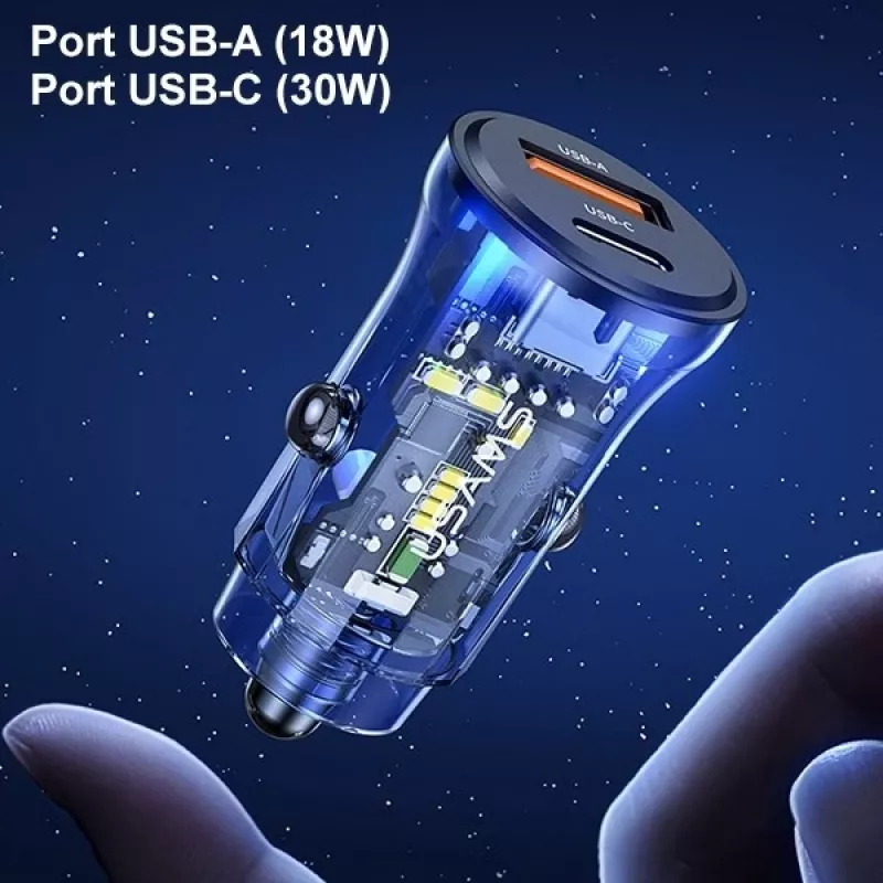 Automobilinis įkroviklis usams CC164CC01 30W su 1×USB-A ir 1×USB-C greitajam įkrovimui