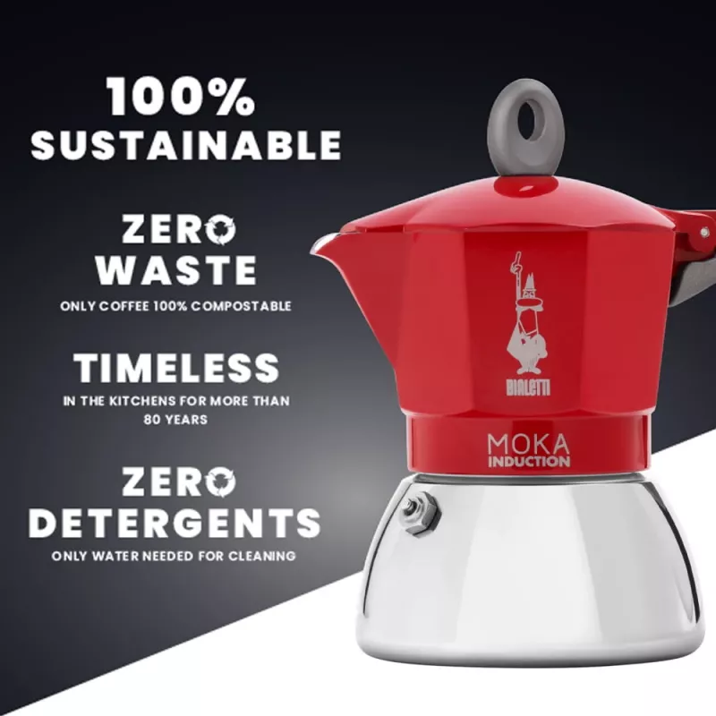 Moka kavos virimo indas Bialetti Moka Induction 0.1 L raudonas sidabrinis