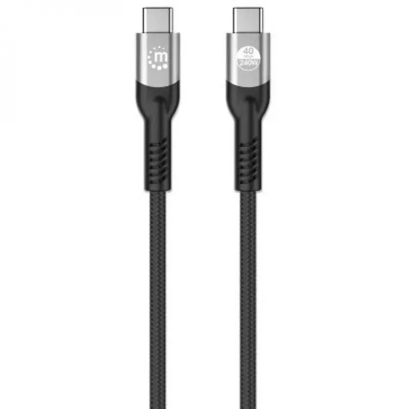 Manhattan Fast USB-C į USB-C laidas (240W), 1 m, 240W nešiojamojo kompiuterio įkrovimas + didelės spartos duomenys ir vaizdas, veikia su VISIEMS nešiojamiesiems (reikalingas papildomas USB-C 240W sieninis įkroviklis), 40 Gbps itin greiti perkėlimai, juoda