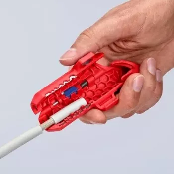 Nuėmimo įrankis Knipex ErgoStrip PV 16 95 03, skirtas PV kabeliams, su reguliuojamu atraminiu stabdžiu, ergonomiška rankena