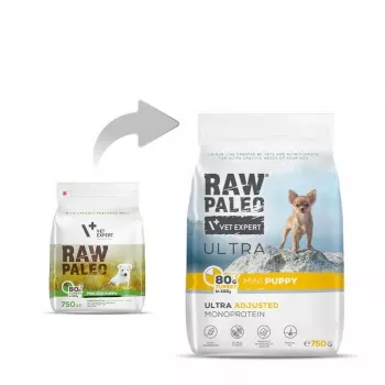 VetExpert Raw Paleo Ultra Mini Puppy sausas maistas šuniukams su kalakutiena 750 g