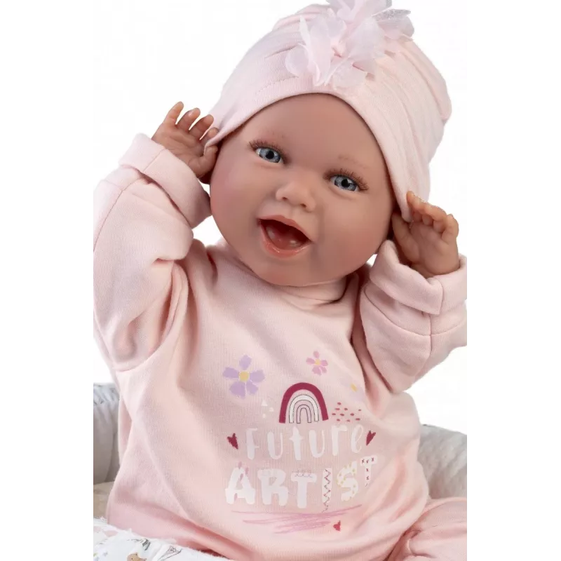 Lėlė Llorens Mimi Baby 42 cm – tikroviškas veidas, juokiasi, minkštas kūnelis