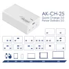 Akyga AK-CH-25 GaN stalinis USB įkroviklis 140 W, 3 x USB-C PD + USB-A, baltas