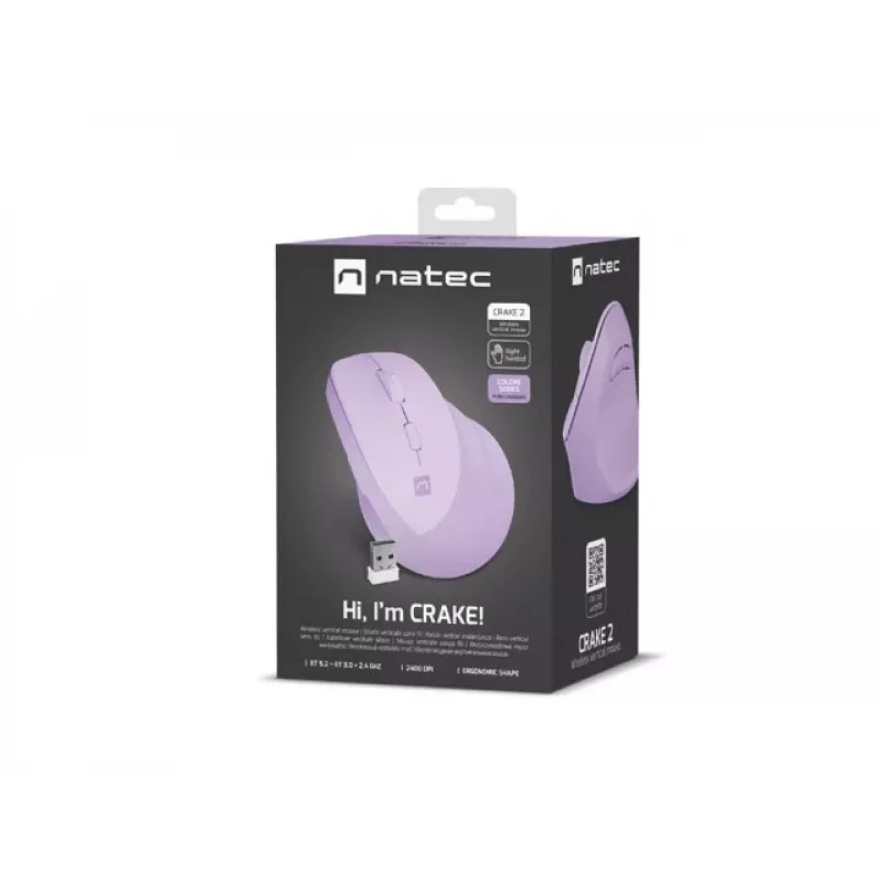NATEC Crake 2 pelė, universali, dešinei rankai, RF belaidė + Bluetooth, optinė, 2400 DPI