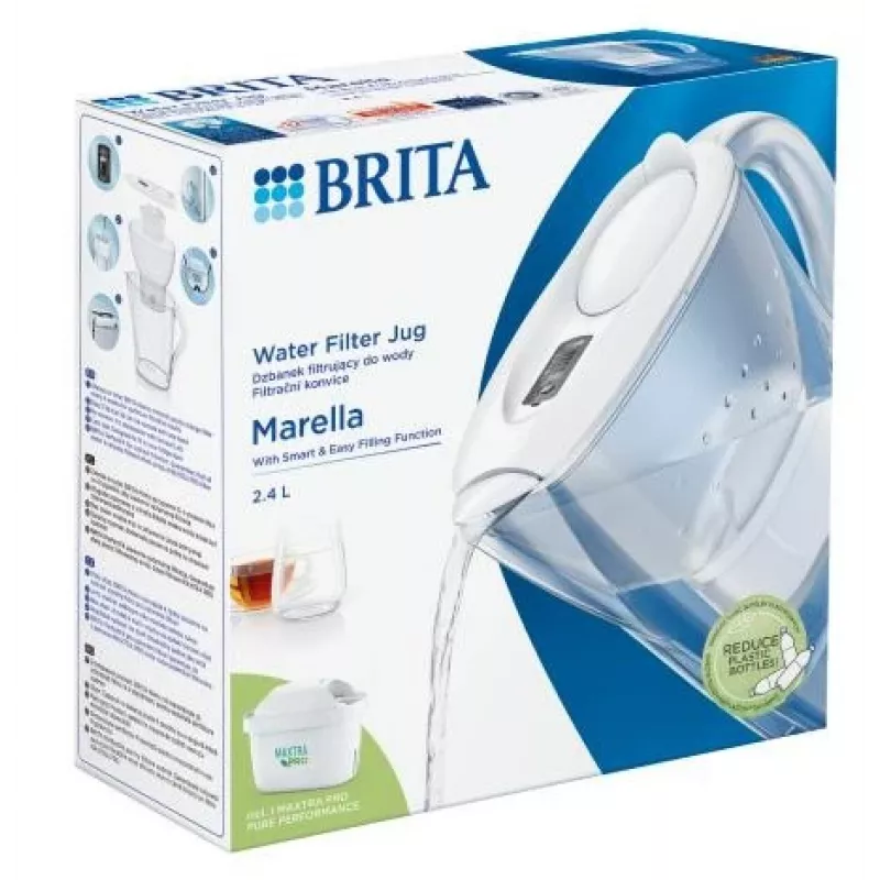 Vandens filtro ąsotis BRITA Marella su Maxtra Pro kasetėmis, 2,4 L, baltas, ergonomiška rankena