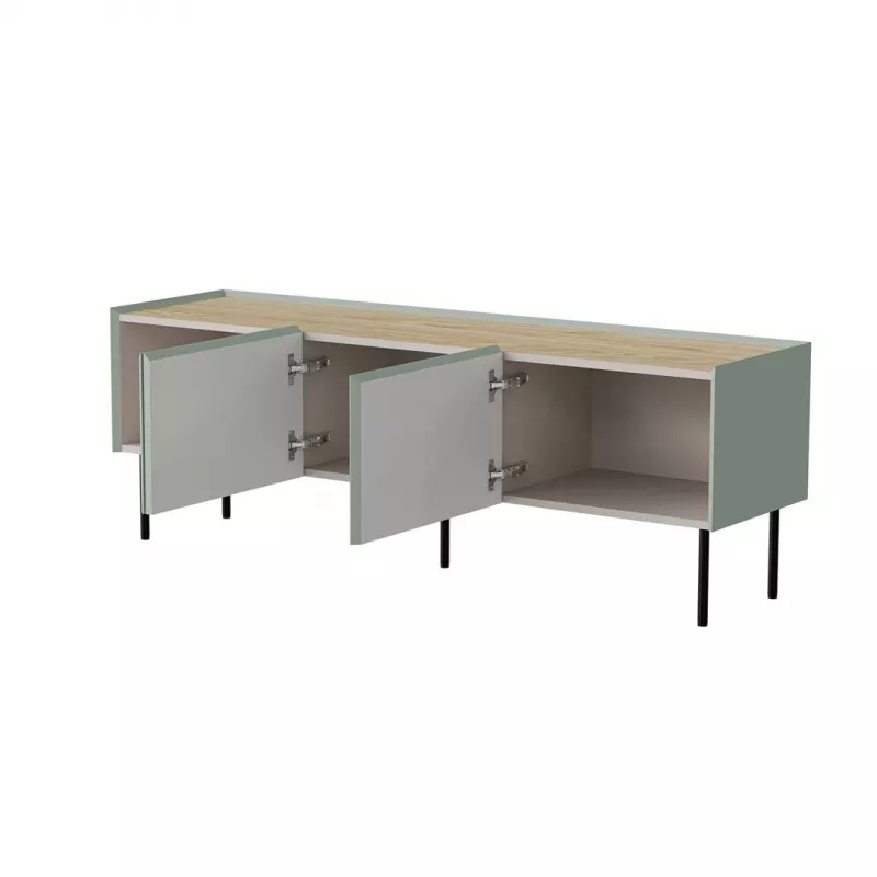 Cama FELLINI TV spintelė 150x40x52 alyvuogių + alyvuoto ąžuolo stalviršis