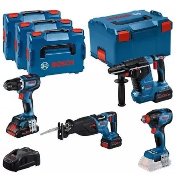 BOSCH 18V komplektas GSR 18V-90C, GDX 18V-210C, GBH 18V-24C, GSA 18V-28 su 1x4.0Ah ir 2x5.5Ah akumuliatoriais
