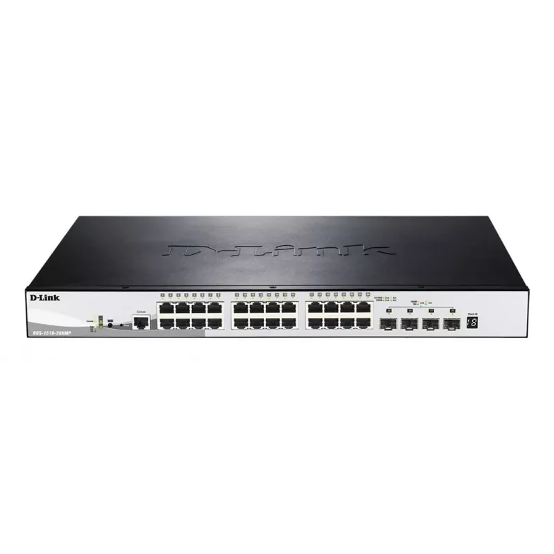 D-Link DGS-1510-28XMP valdomas L2/L3 Gigabit Ethernet (10/100/1000) „Power over Ethernet“ (PoE) jungiklis, juodas, pilkas