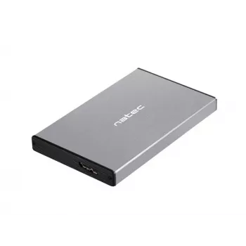 Išorinis HDD/SSD dėklas NATEC Rhino GO — 2,5 colio SATA, 9,5 mm, USB 3.0, aliuminis, pilkas, iki 4 TB