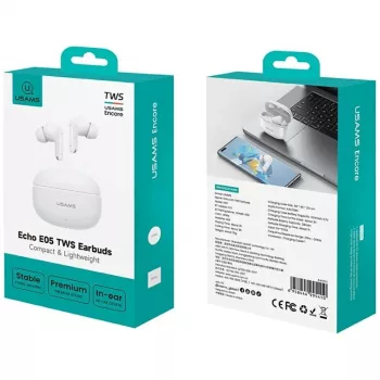 Belaidės ausinės USAMS E05 TWS Bluetooth 6.0 baltos