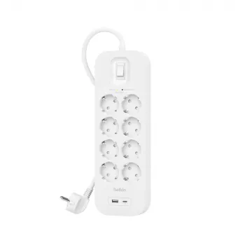 Belkin SurgePlus apsauginis filtras 8x kištukinis lizdas 1xUSB-A 1xUSB-C 900J 2m