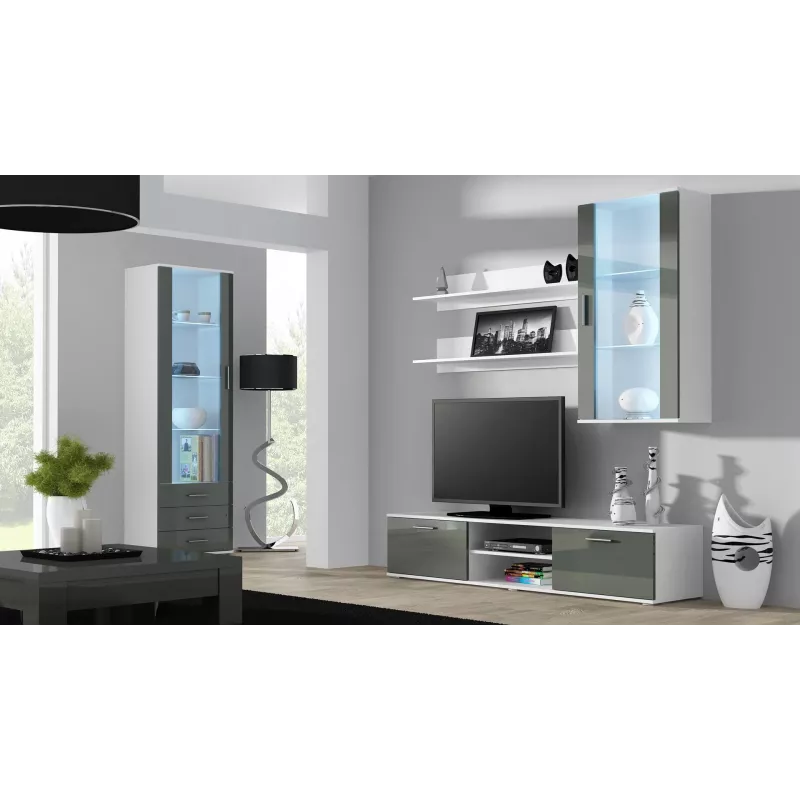 Cama TV stovas SOHO 180 baltas/pilkas blizgus
