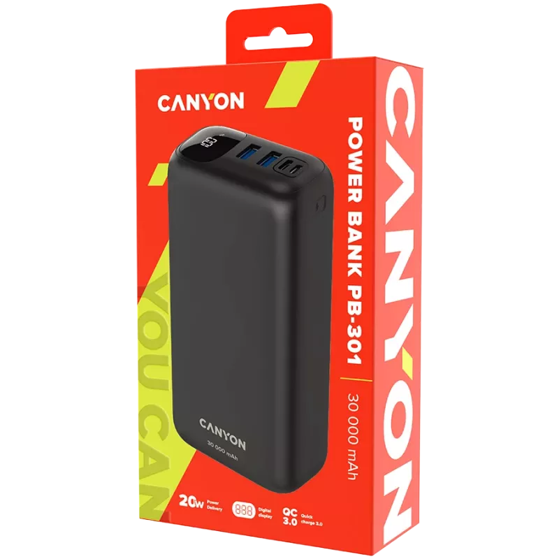 Canyon PB-301 30000 mAh PD/QC/Display juoda
