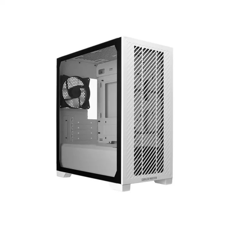 Cooler Master Elite 301 Lite Micro-ATX bokštinė kompiuterio korpusas, grūdinto stiklo šoninis skydelis, baltas