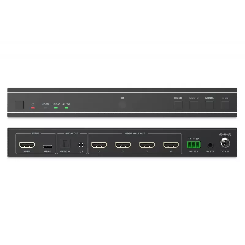 Vaizdo sienelės valdiklis DIGITUS DS-55358 – 4 ekranai, iki 4K (3840×2160) @30Hz, DisplayPort 1.2a, metalinis korpusas, valdymas mygtukais