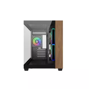 Korpusas Cooler Master Elite 481 Wood — dviejų kamerų mATX su natūralaus medžio dizainu ir dviem grūdinto stiklo plokštėmis