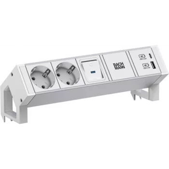 Bachmann DESK2 ALU WHITE 937.4042xCEE7/3 1x jungiklis 1xUSB A/C 22W 0 2m