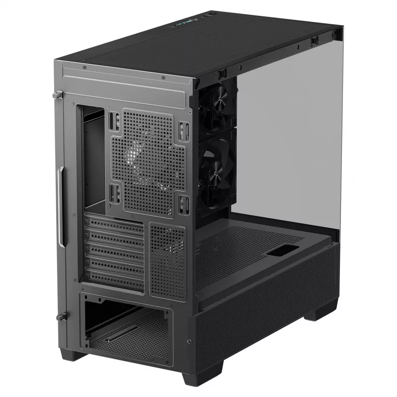 PC korpusas Midi Tower DeepCool CG380 3F – juodas, 235×437×451 mm, su 2x120 mm šoniniais ir 1x120 mm galiniu ventiliatoriumi, maitinimo šaltinis apačioje, 2,5 colio/3,5 colio kietieji diskai